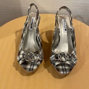American Eagle AE Slingback Plaid Cork Wedge Heel 7.5